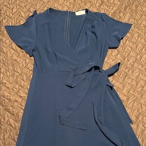 Altar'd State Blue Wrap Maxi Dress with Flutter Sleeves